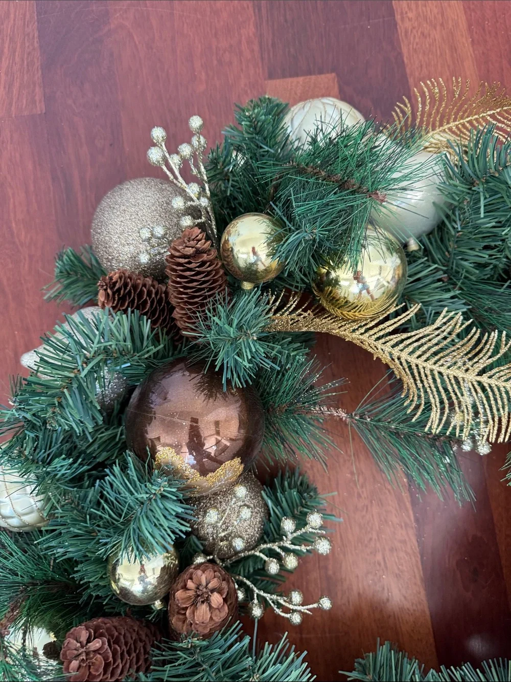 Gold and Brown Pine Holiday Wreath by